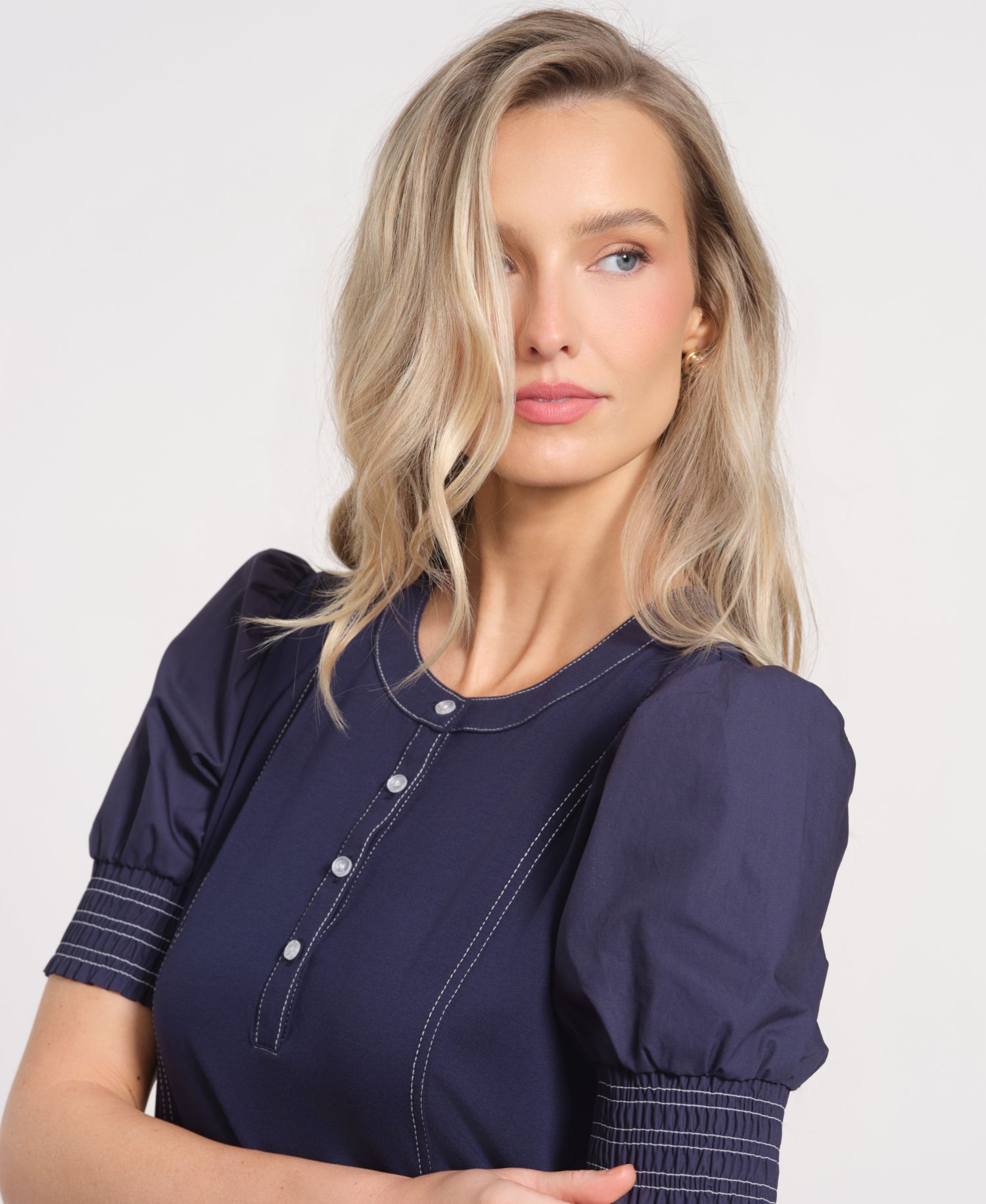 Women's Puff-Sleeve Crewneck Mini Dress