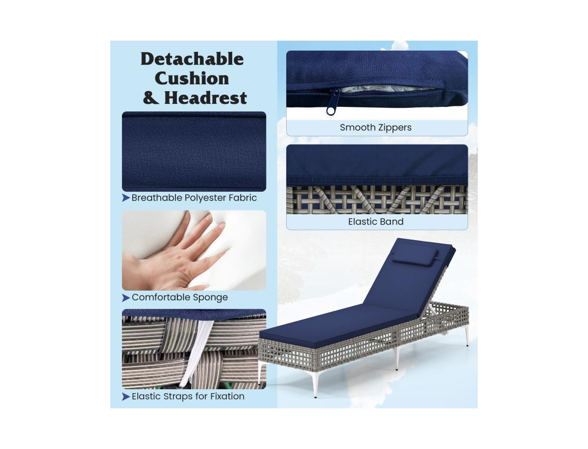 Boyel Living Patio Chaise Lounge Chair with 6-Level Adjustable Backrest and Headrest for Poolside