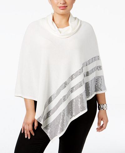 Belldini Plus Size Cowl-Neck Sequined Poncho