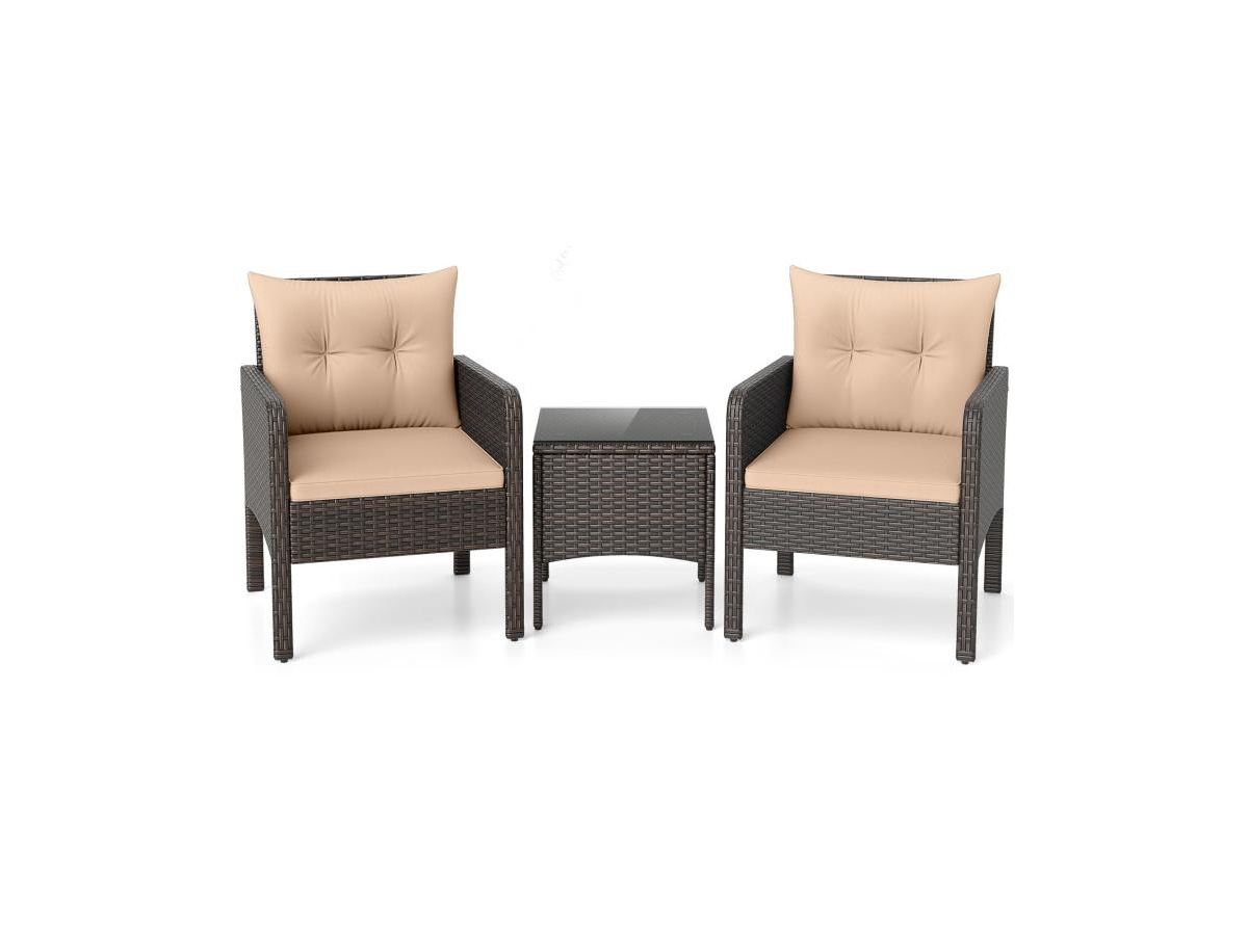 Boyel Living 3 Pieces Patio Pe Wicker Furniture Set with Cushions for Porch and Balcony