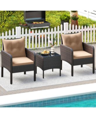 3 Pieces Patio PE Wicker Furniture Set with Cushions for Porch and Balcony
