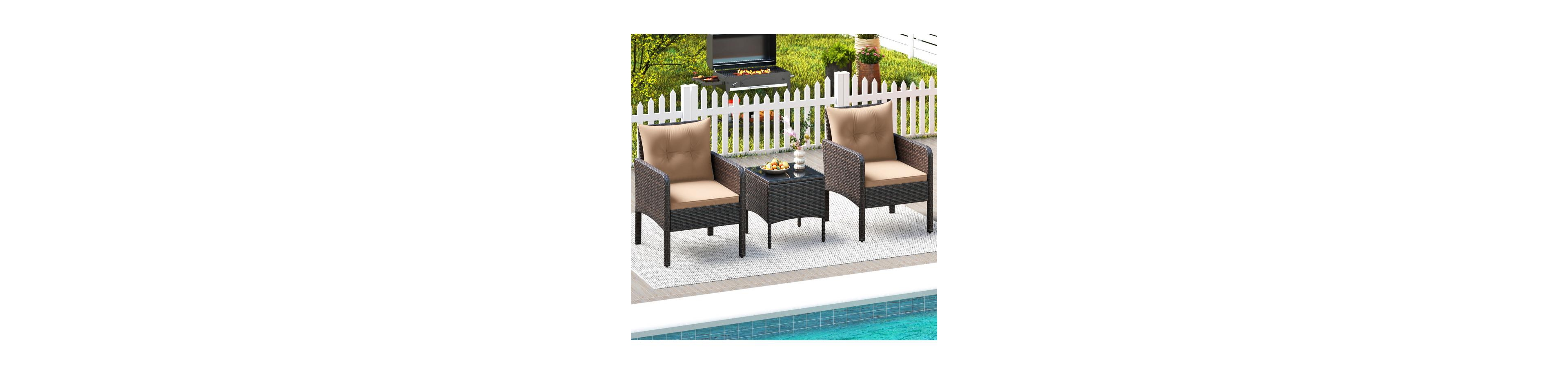 Boyel Living 3 Pieces Patio Pe Wicker Furniture Set with Cushions for Porch and Balcony