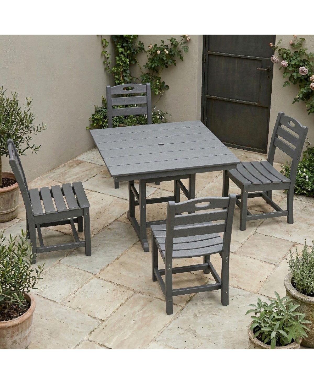 Asagikoiai 5-Piece All-Weather Hdpe Outdoor Dining Set with Umbrella Hole