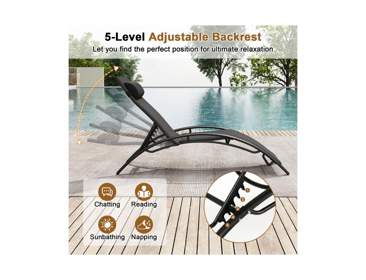 Boyel Living Patio Chaise Lounges Set of 2 Outdoor Recliner with 5-Position Backrest