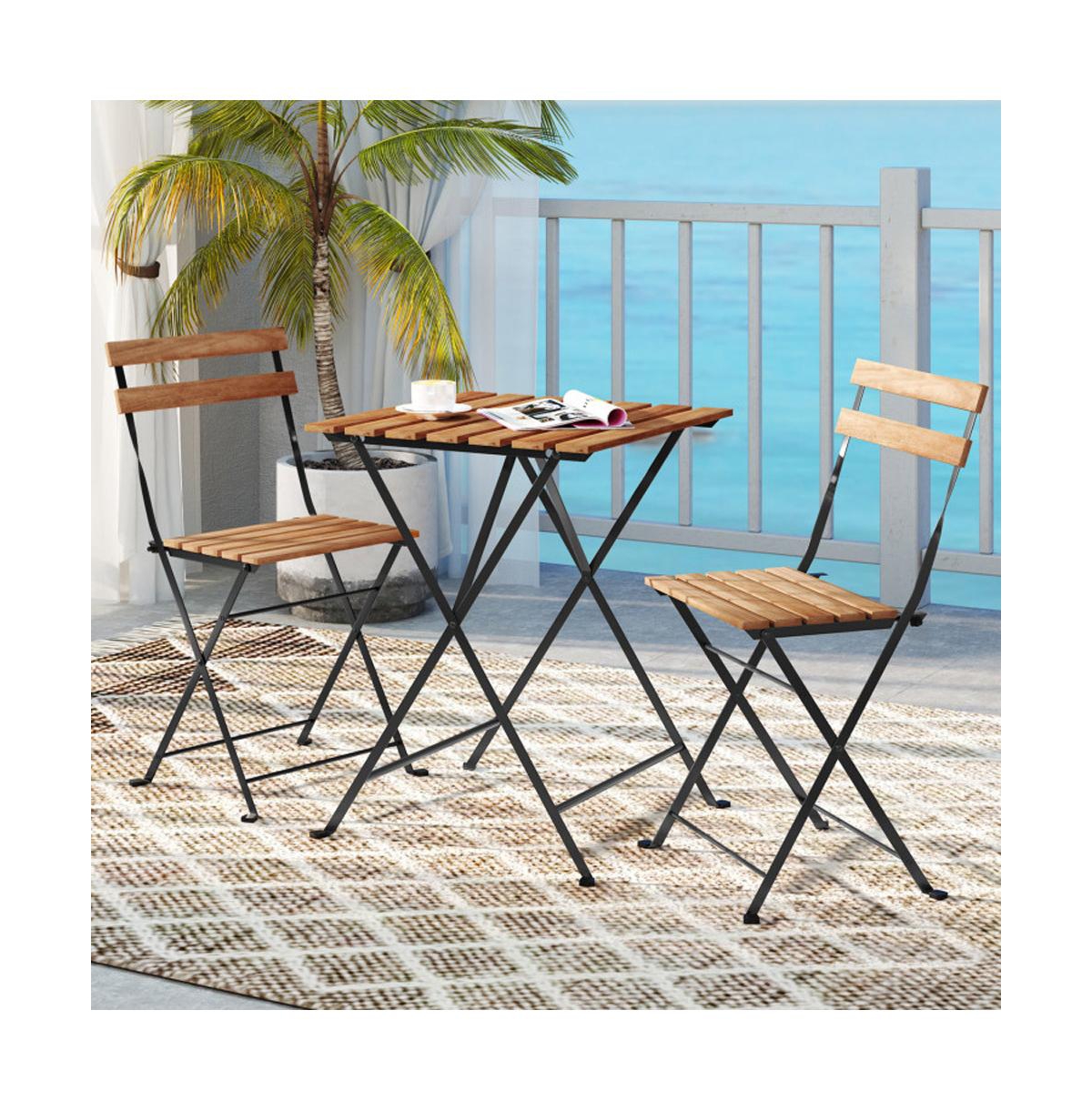 Boyel Living 3 Piece Patio Acacia Wood Bistro Set with Slatted Seat and Tabletop
