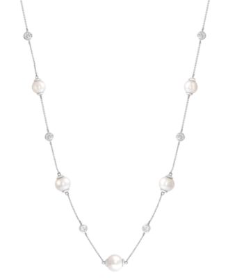 Freshwater Cultured Pearl (8mm, 9mm & 10mm) & Lab Grown Diamond (1/2 ct. t.w.) Necklace in Sterling Silver
