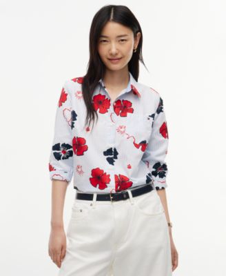 Women's Printed Button-Front Roll-Tab Shirt