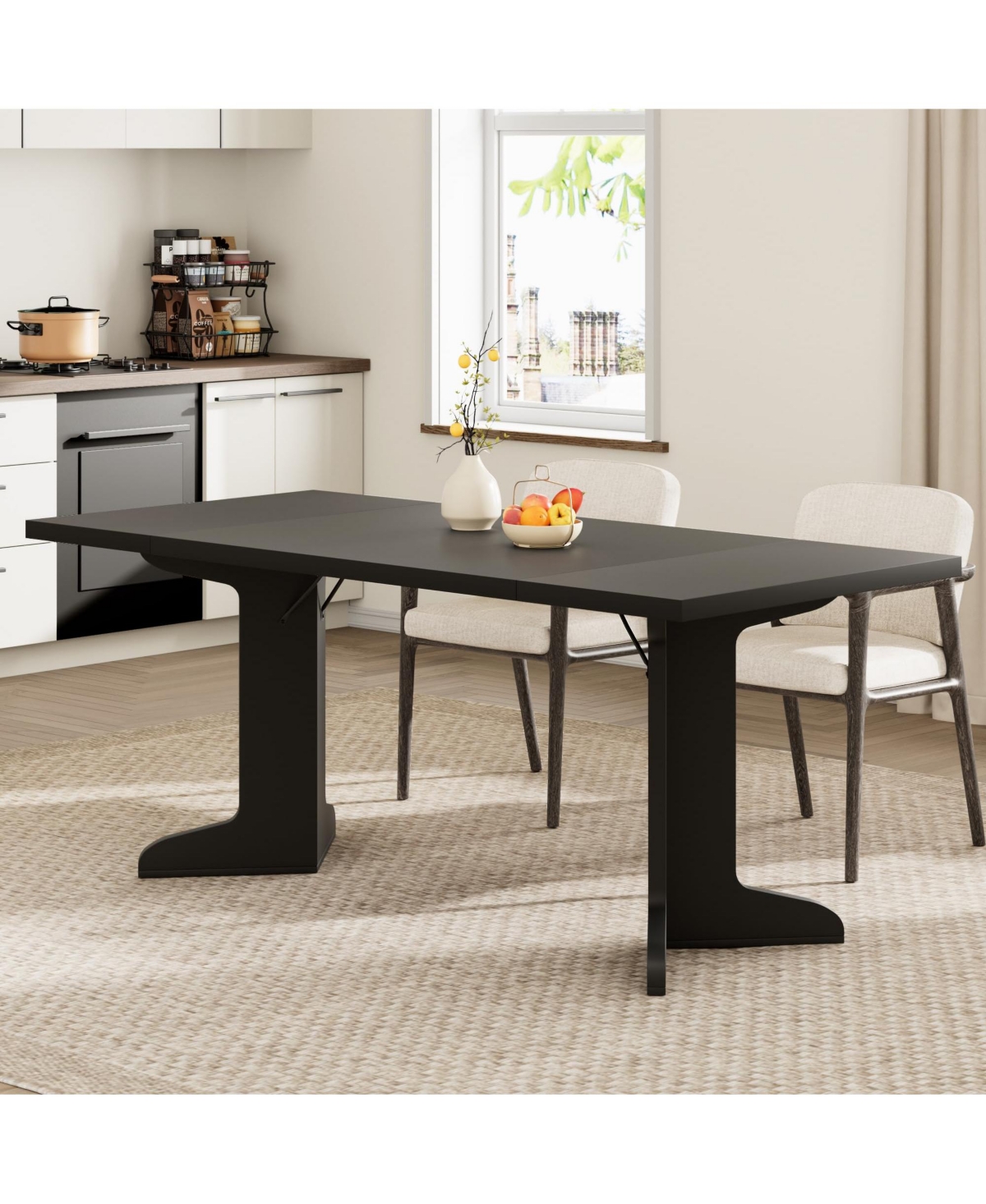 gaomon 71" Large Dining Table for 6 to 8 People, Modern Dinner with Unique Wooden Legs, Rectangle Kitchen