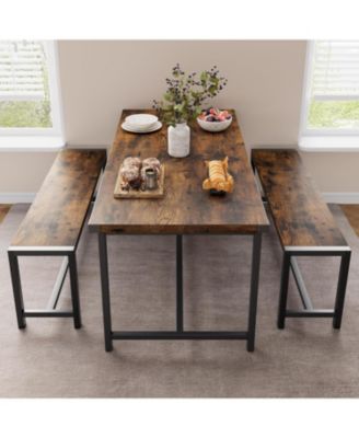 3-Piece Dining Set for 4, Rectangular Table with 2 Benches
