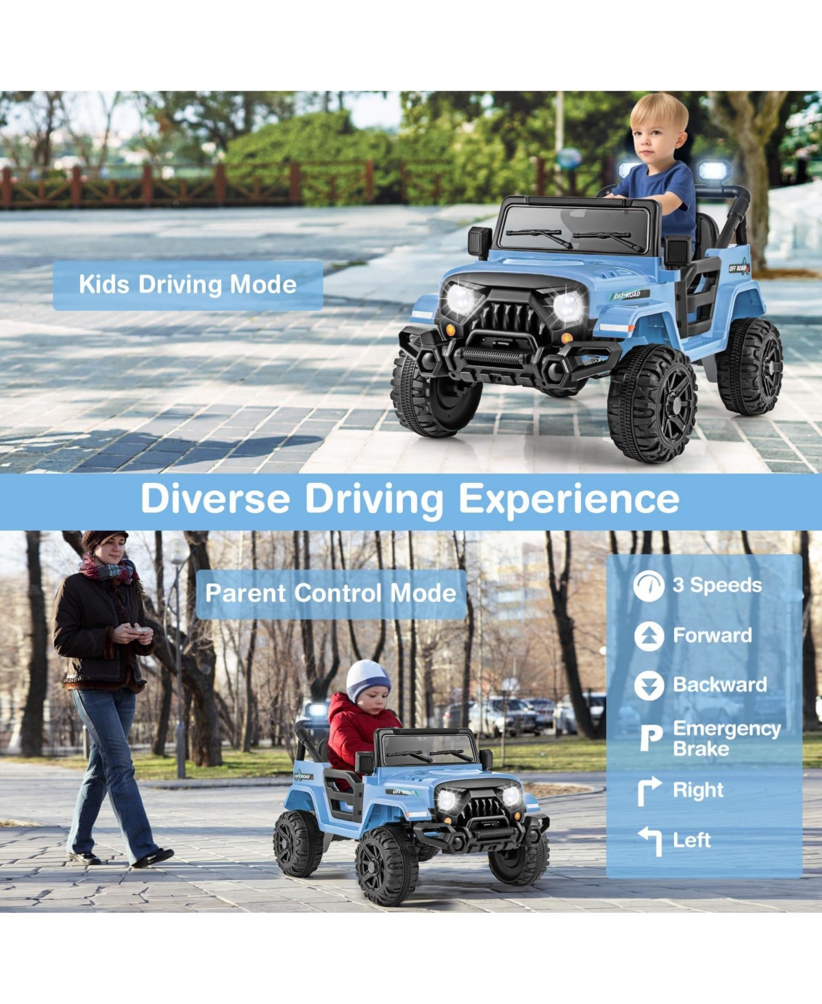 Mecale 12V Kids Ride on Truck Car with Remote Control Threaded Wheels and 3 Speeds