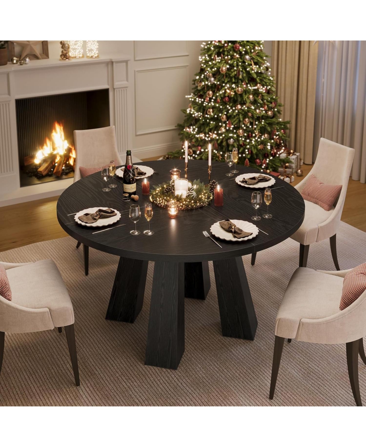 gaomon Dining Table for 4, 47 Inch Kitchen Table, Round Room with Sturdy Base Room, (Table Only)