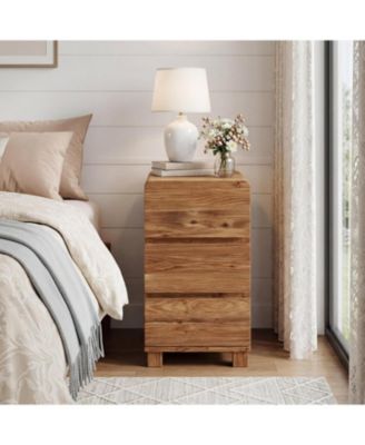 Solid Wood Nightstand with 3 Drawers, Rustic Style