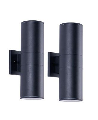 14 Inch Modern Outdoor Porch Light Patio Light 2 Lights Aluminum Cylinder Tempered Glass Waterproof Wall Sconce 2 Pack Matte Black No Bulbs