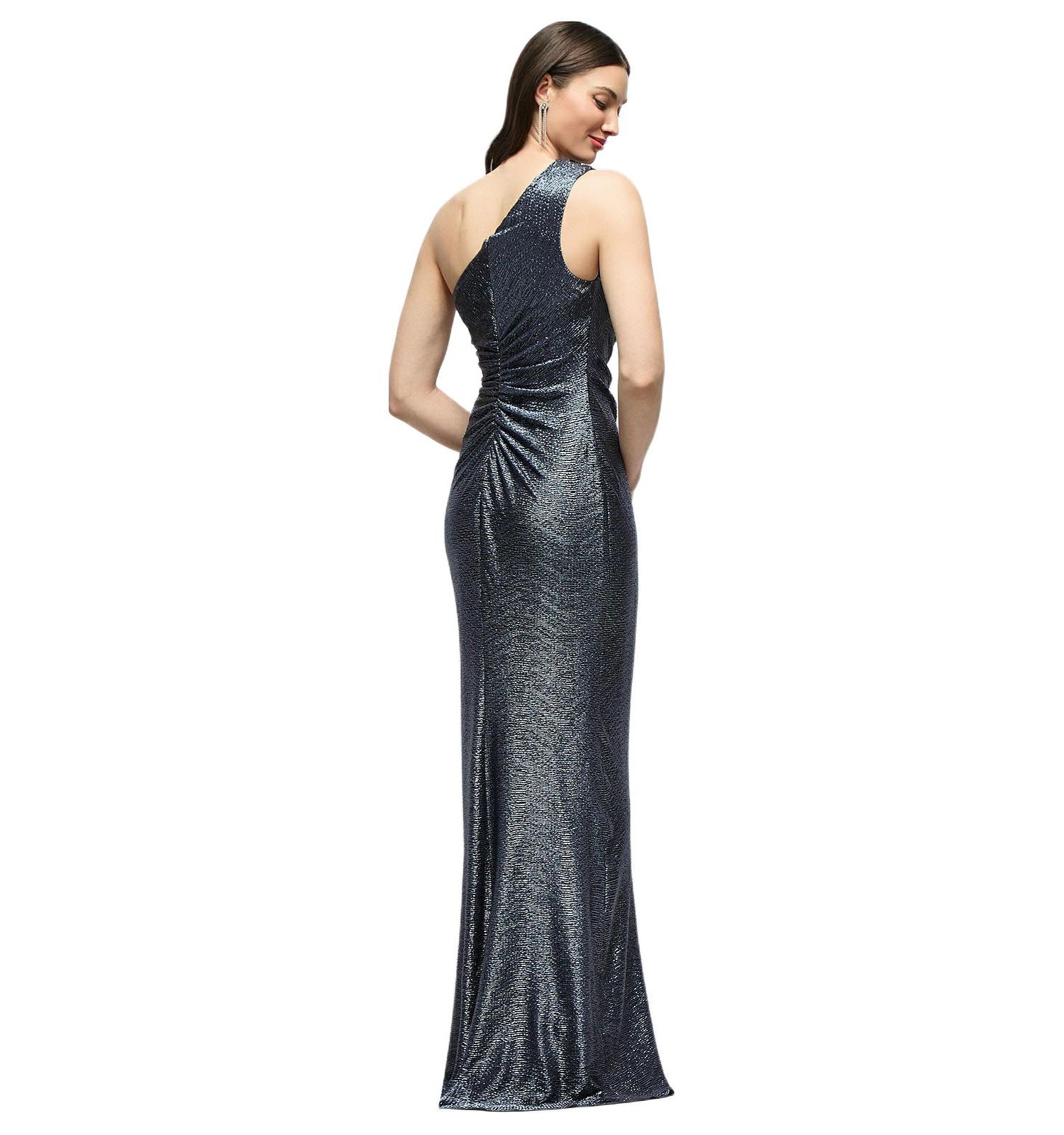 Women's One-Shoulder Soho Metallic Ruched Waist Gown