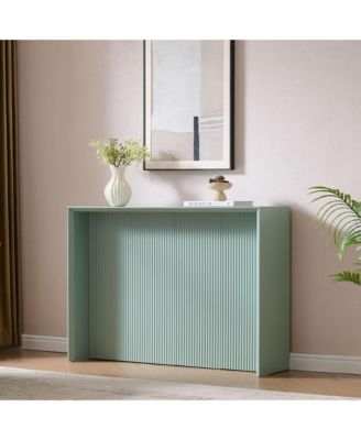 Wood Rectangular Console Table with Sculpted Ripple-Front Panel, Modern Entryway or Sofa Table for Living Room or Hallway