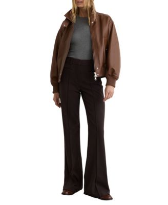 Women's Leather Funnel-Neck Bomber Jacket
