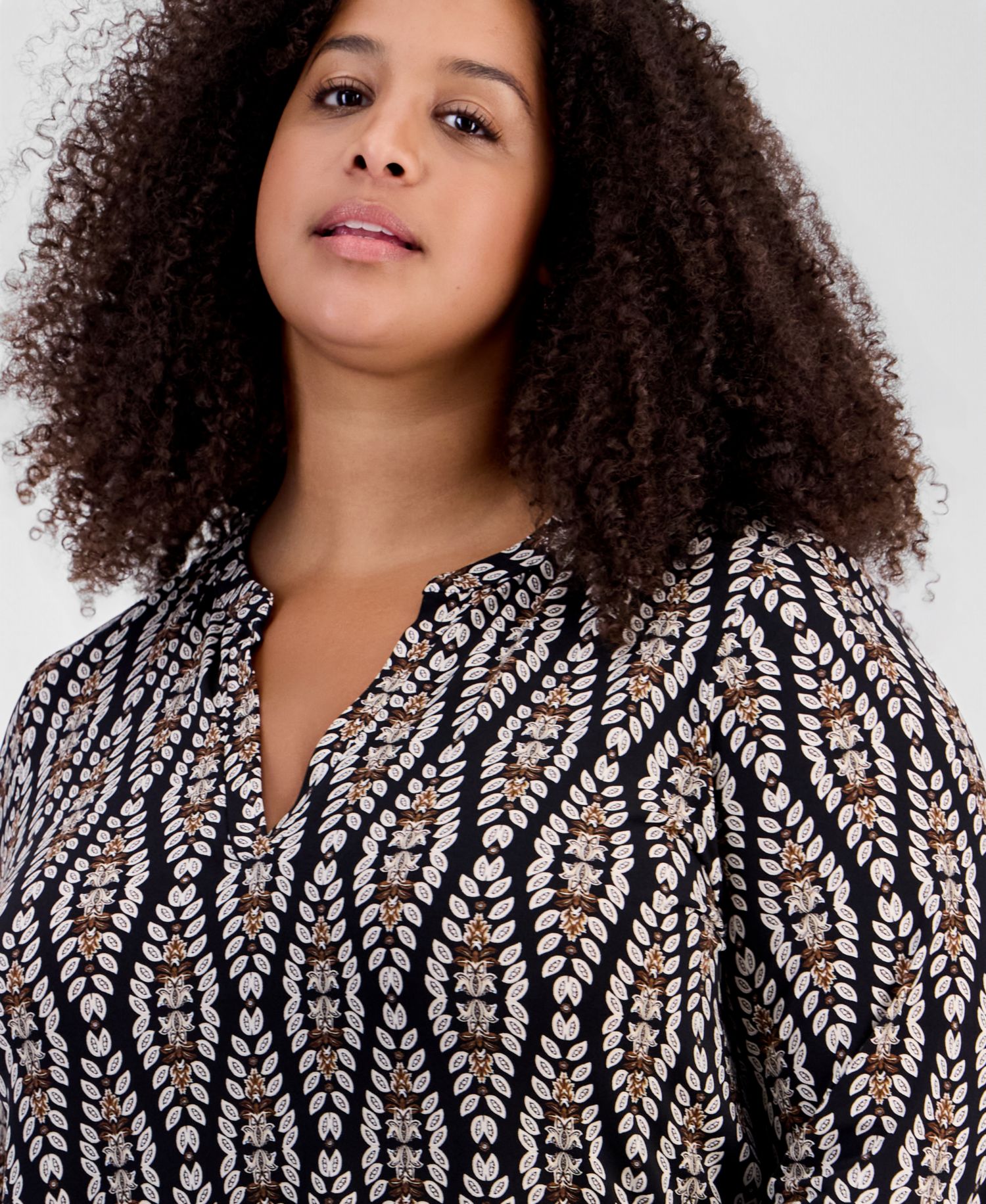 Plus Size Opulent Travels 3/4-Sleeve Splitneck Tunic, Macy's Exclusive
