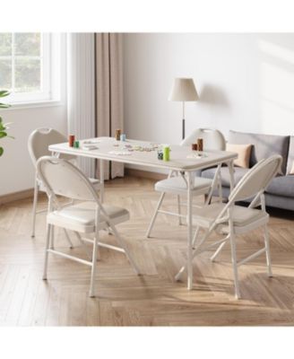 4-Foot Folding Table With Upholstered PU Leather Top, Heavy-Duty Metal Legs