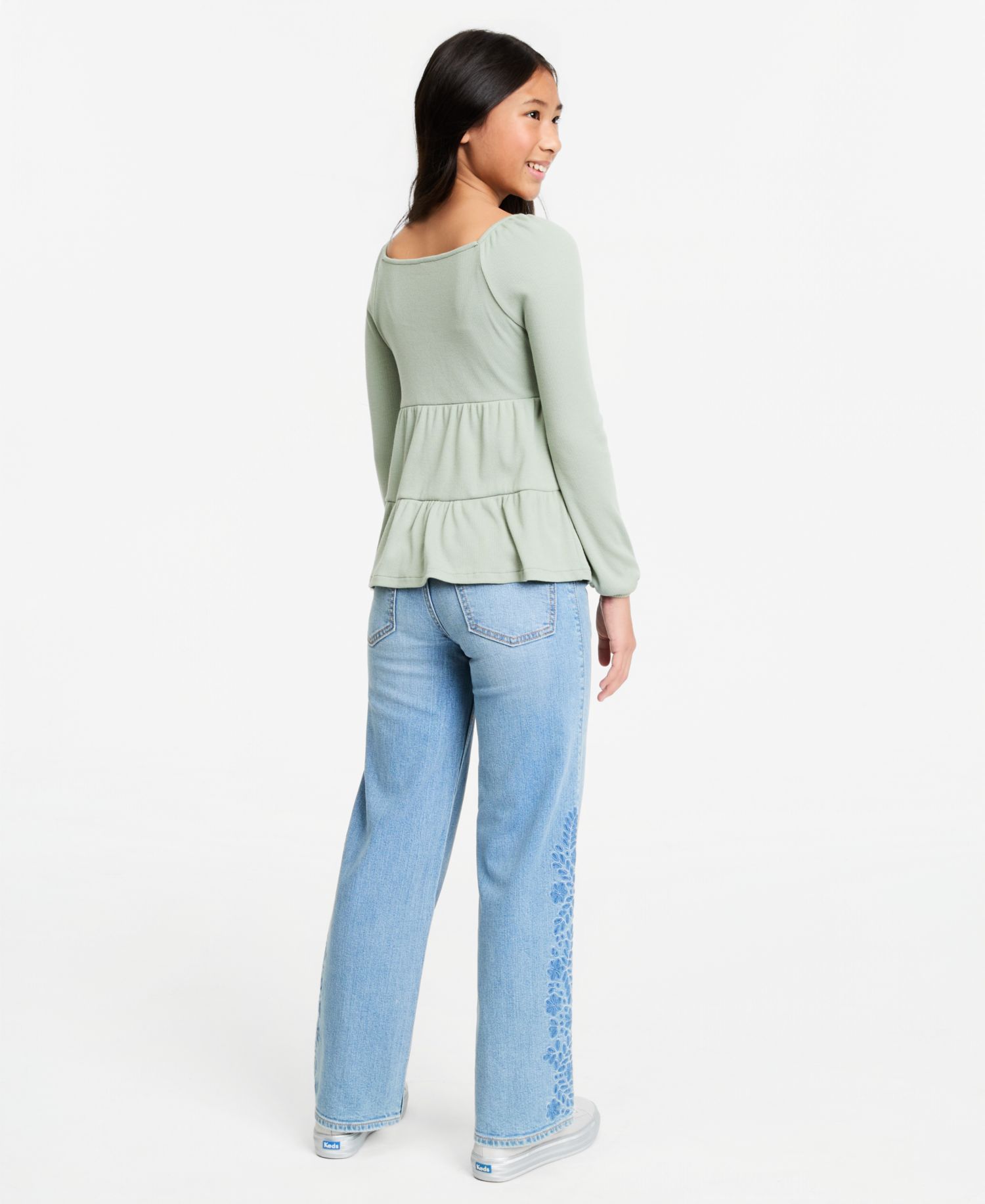 Girls' 5-16 Long-Sleeve Babydoll Top