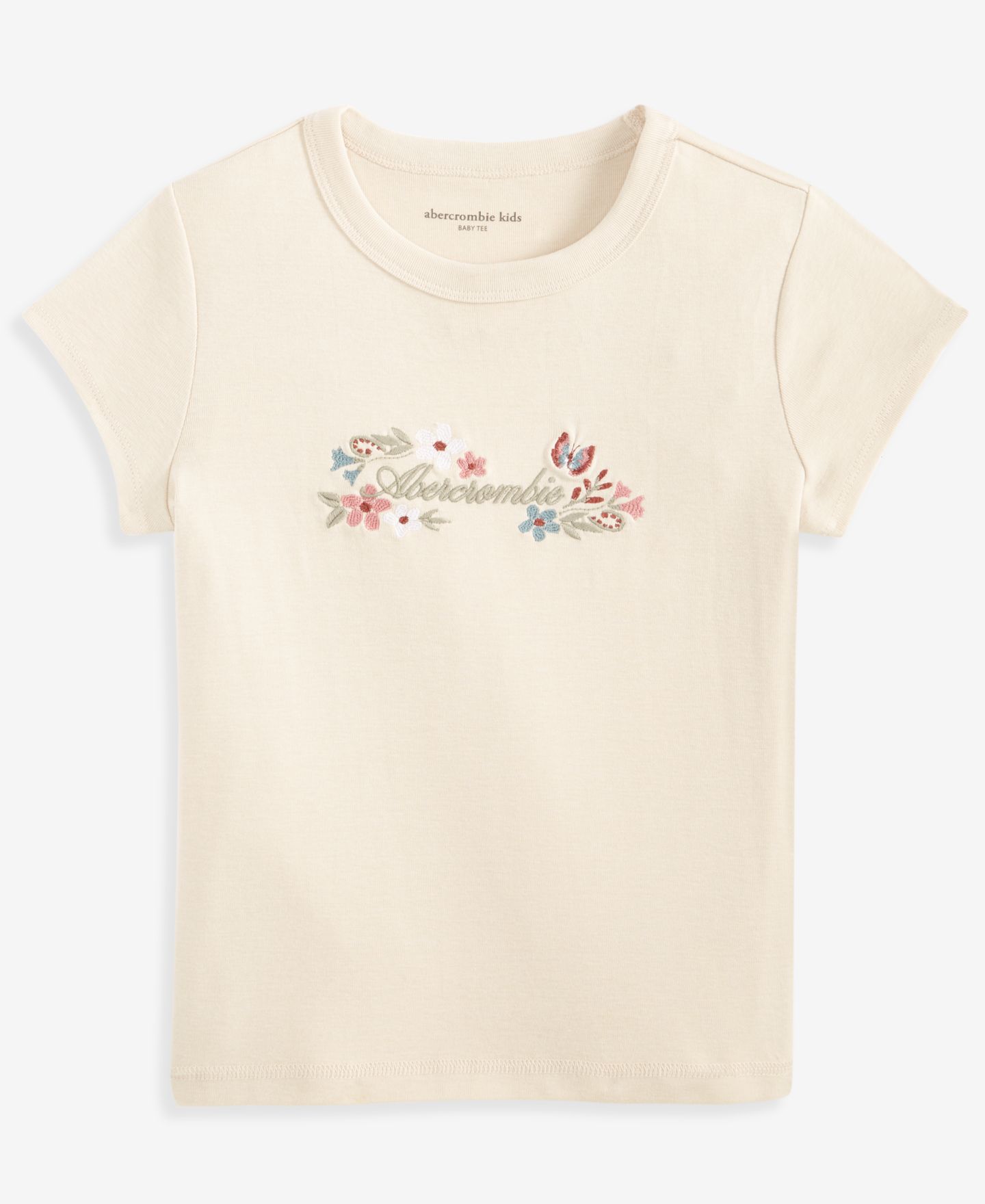 Футболка abercrombie kids Floral Logo Baby T-Shirt для девочек, цвет: Светлый бежевый — фото 5