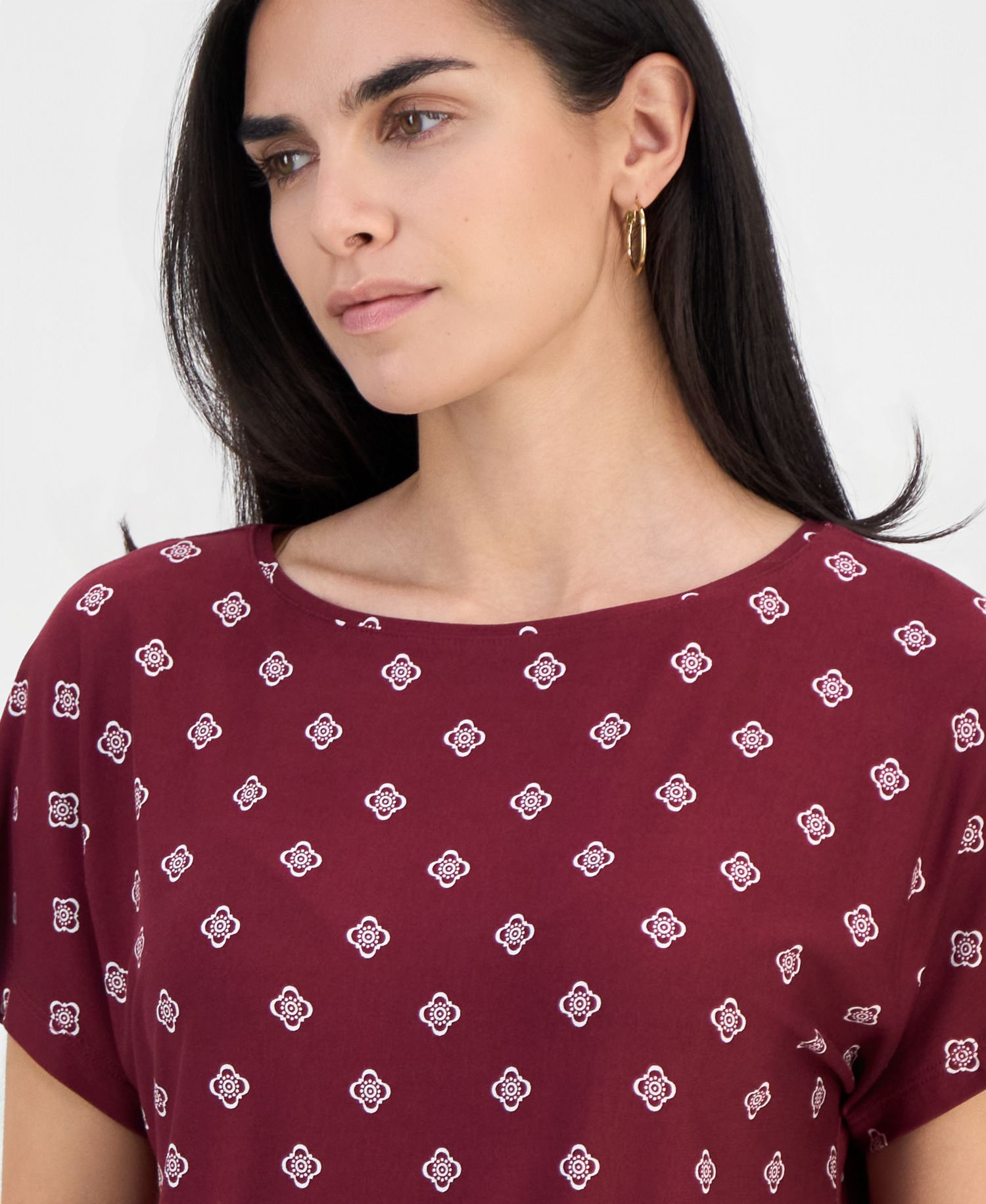 Petite Sofia Tile Banded-Hem Boat-Neck Top
