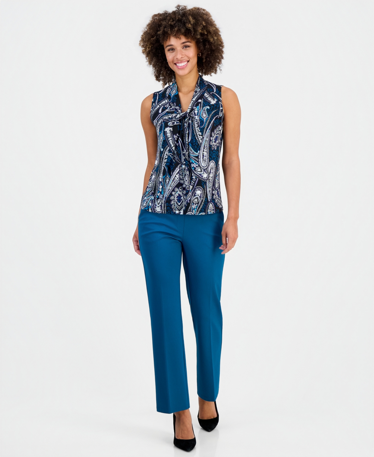 Kasper Women's V-Knot-Neck Sleeveless Blouse