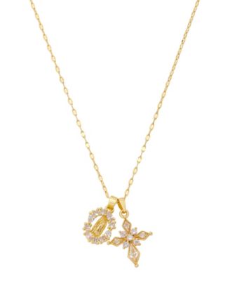 Cubic Zirconia Gold-Tone Plated Saint and Cross Cluster Charm Necklace