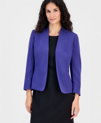 Women's 3/4-Sleeve Open-Front Collarless Cardigan Blazer