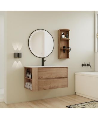 Wall Mounted Bathroom Vanity with Sink, Double Door Soft Close Cabinet and 3-Tier Storage Rack for Modern Bathroom