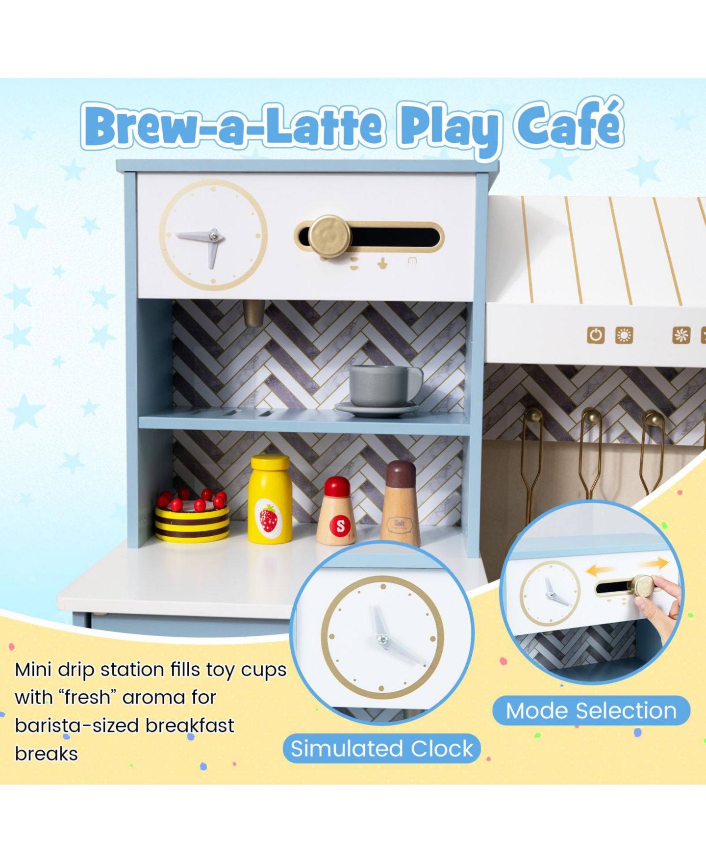 Детская игрушка Gymax Kids Play Kitchen with Stoves Faucet Sink Clock Coffee Machine Range Hood, цвет: Синий — фото 4