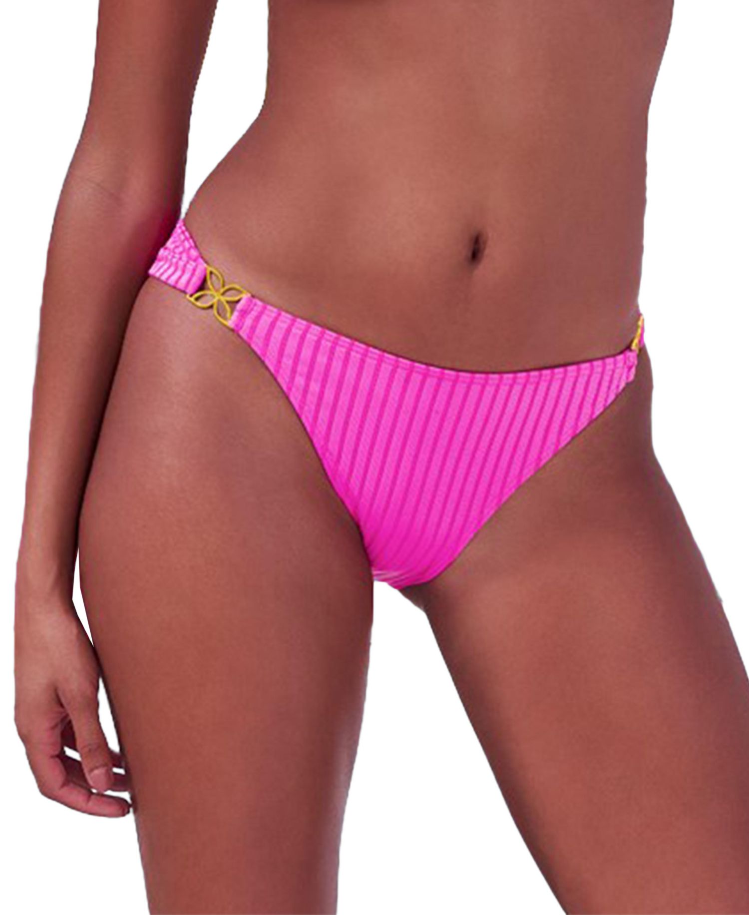 Women's Floral Print Ribbed Hardware Detail Low-Rise Swim Bottom