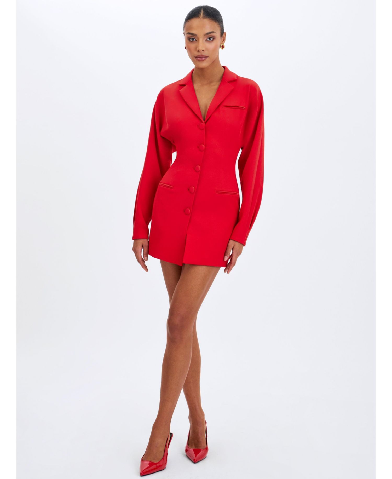 Women Blythe Cherry Red Batwing Blazer Mini Dress