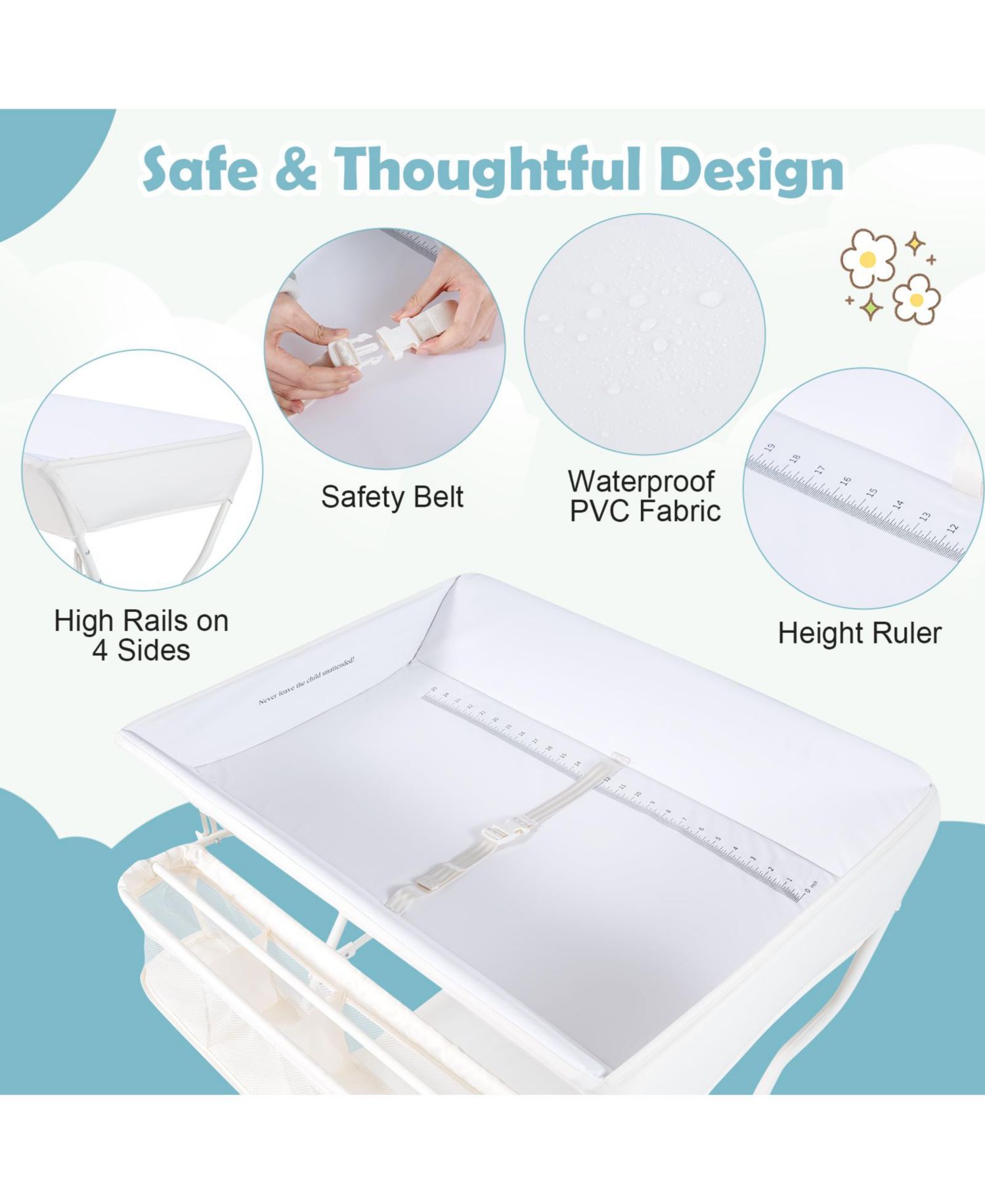 Infant Baby Changing Table Folding Diaper Station Organizer with Storage
