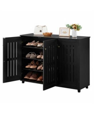 Shoe Cabinet 3 Doors 4 Tier Adjustable Shelves Freestanding Storage Entryway Bathroom Living Room
