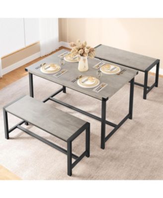 3-Piece Dining Set for 4, Rectangular Table with 2 Benches