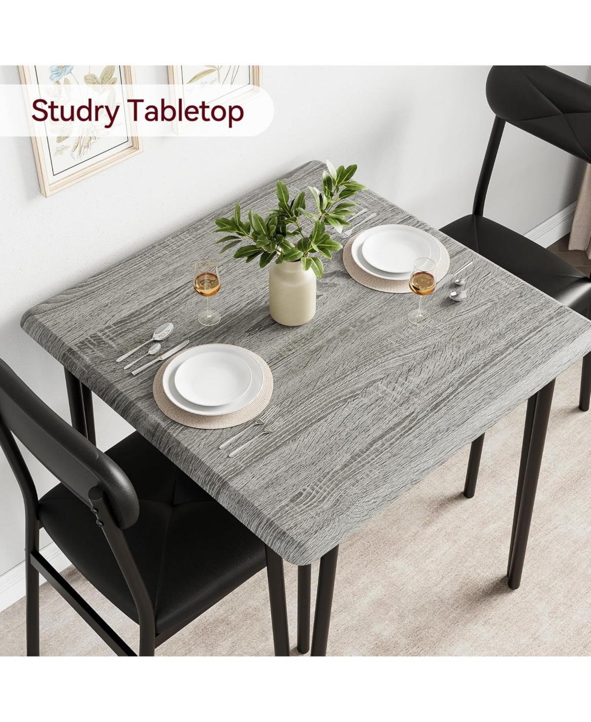 gaomon 3-Piece Square Dining Set for 2, Table with 2 Upholstered Pu Chairs