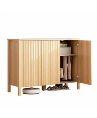 Fluted 3 Door Narrow Wooden Entryway Shoe Cabinet Storage