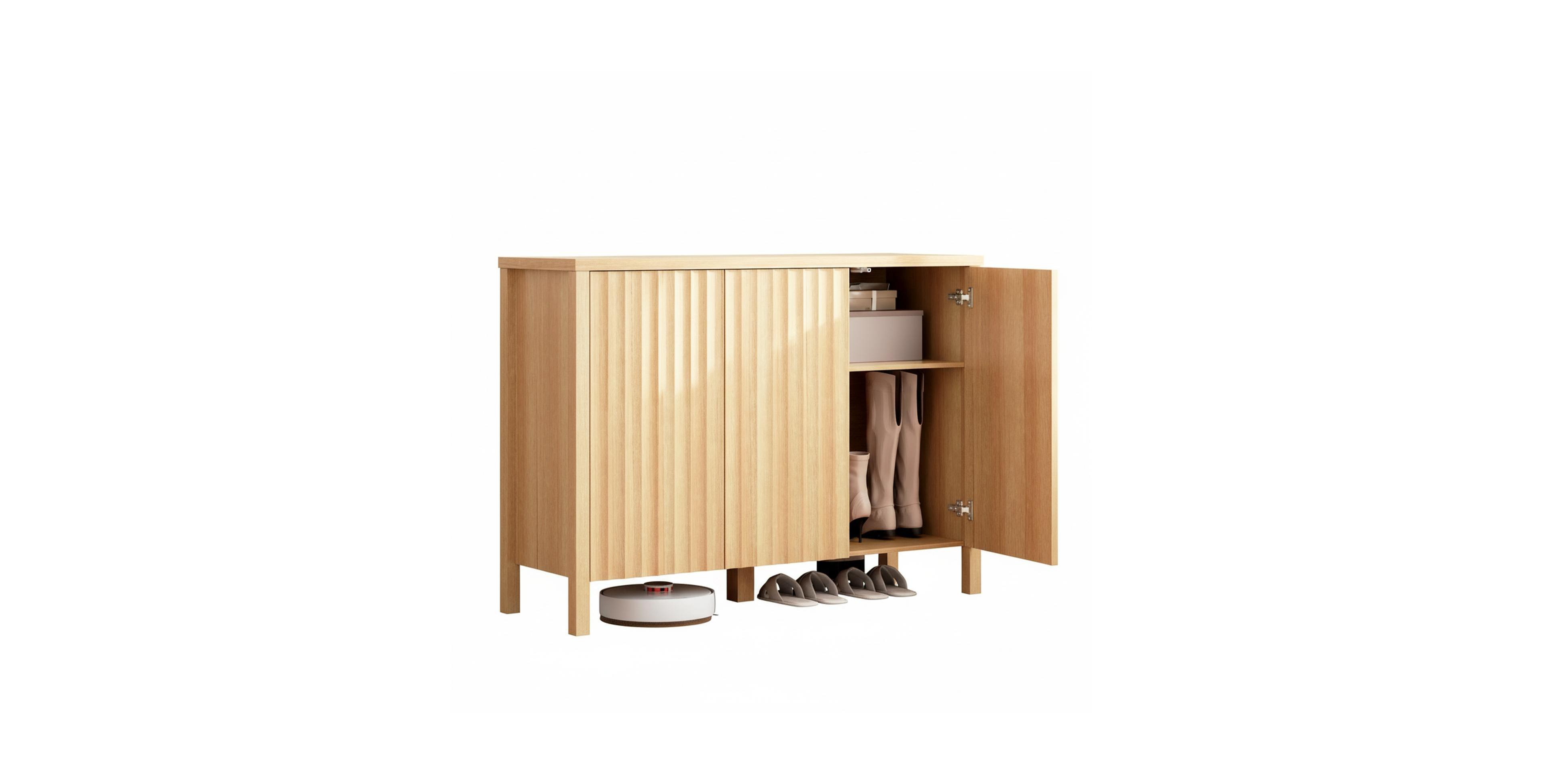 Yigii Fluted 3 Door Narrow Wooden Entryway Shoe Cabinet Storage