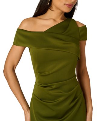 Adrianna Papell Women's Asymmetrical Ruched Gown - Jungle Olive