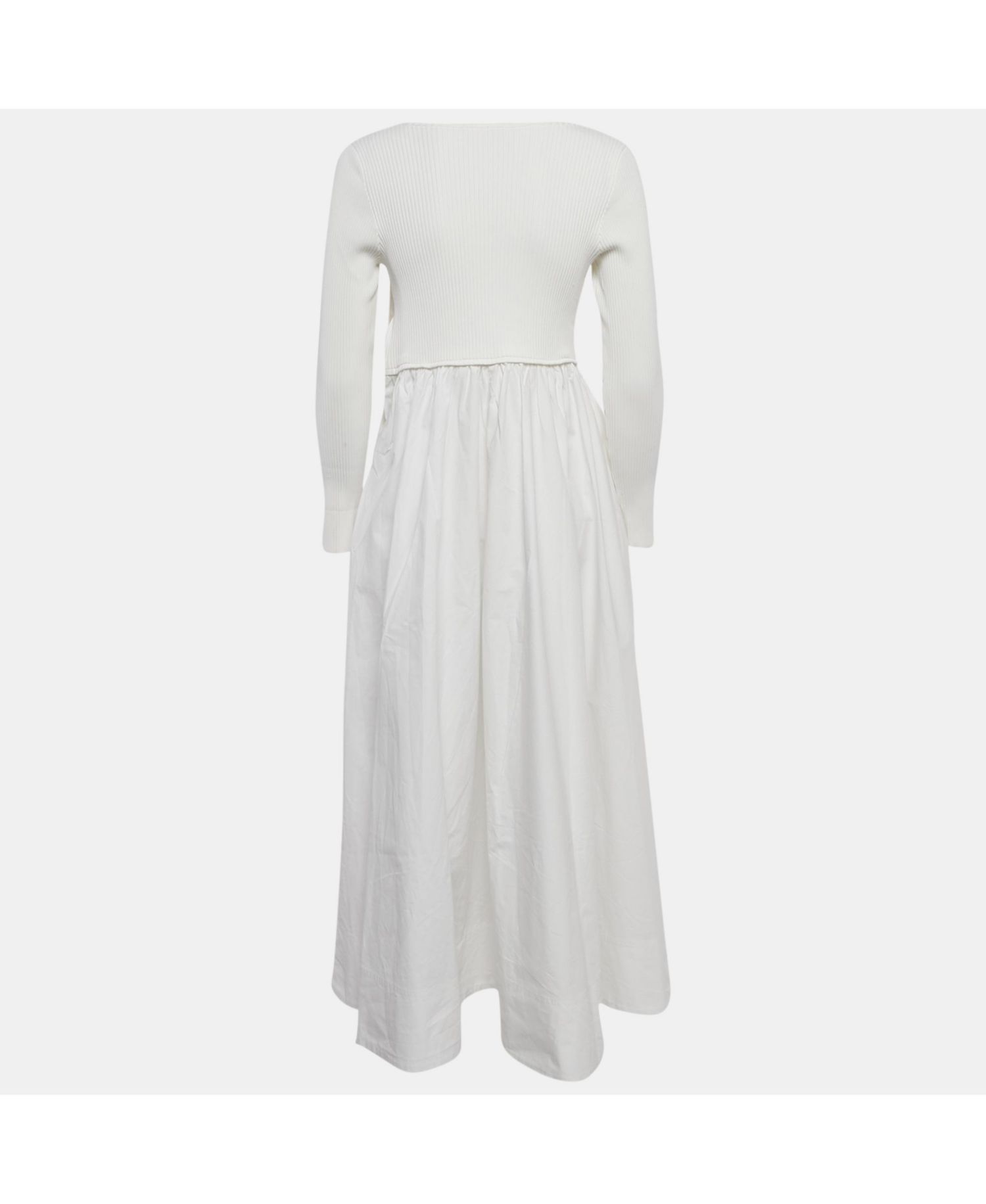 Women's Rib Knit And Poplin Scoop Neck Long Dress
