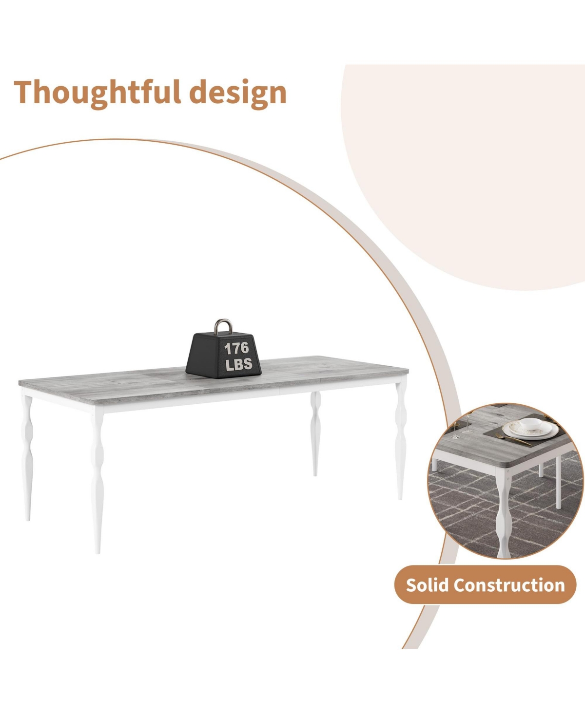 gaomon Dining Room Table 6, 70.9'' Mid Century Kitchen Table Furniture with Metal Frame Heavy Duty Legs