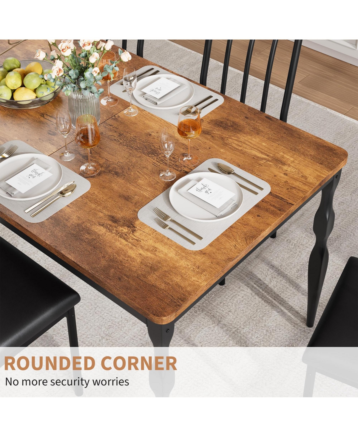 gaomon Dining Room Table 6, Mid Century Kitchen Furniture with Metal Frame Heavy Duty Legs