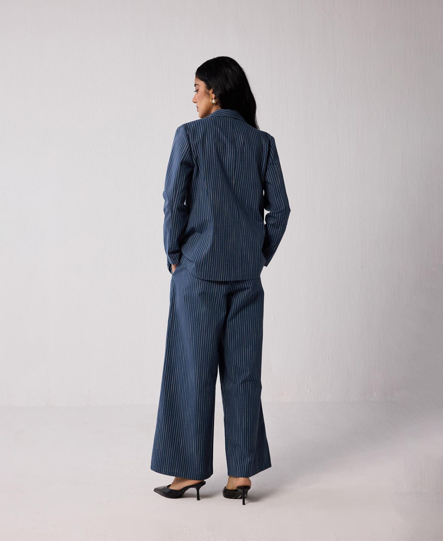 Women's Wide-leg Drawstring Pants with Stripes