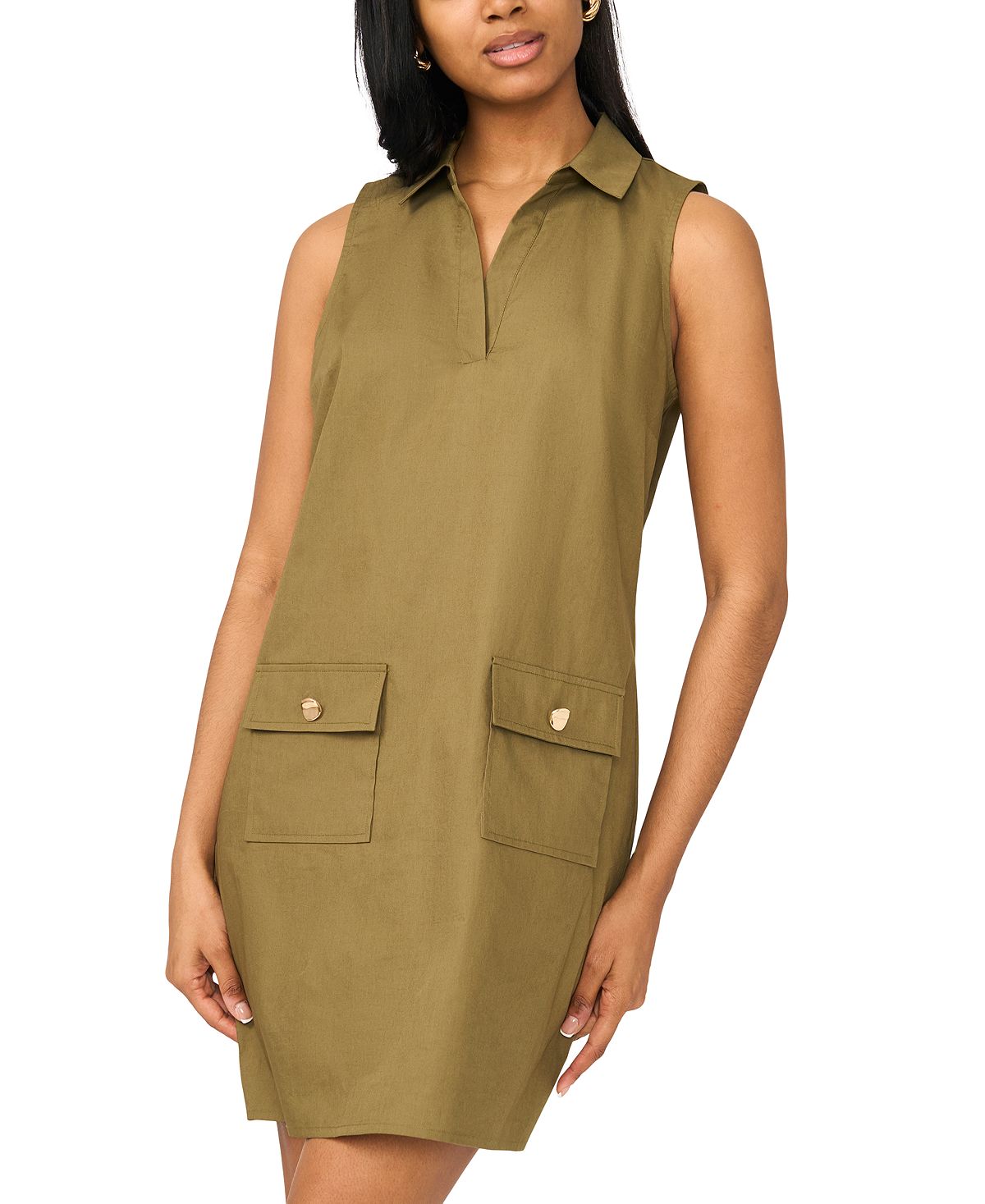 MSK Petite Sleeveless Collared Front Flap Pocket Shift Dress view 2 — MAYCSS fashion products