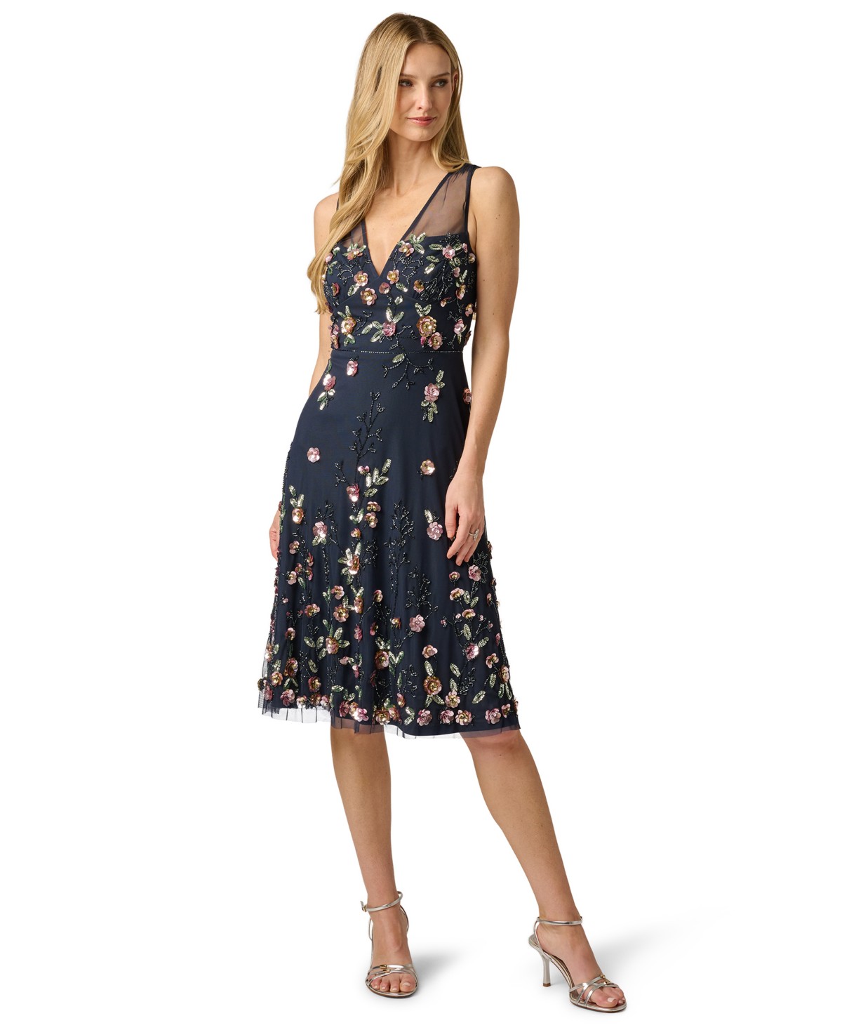 Женские платья Adrianna Papell Women's Beaded Mesh Midi Sequin Dress — фото 2