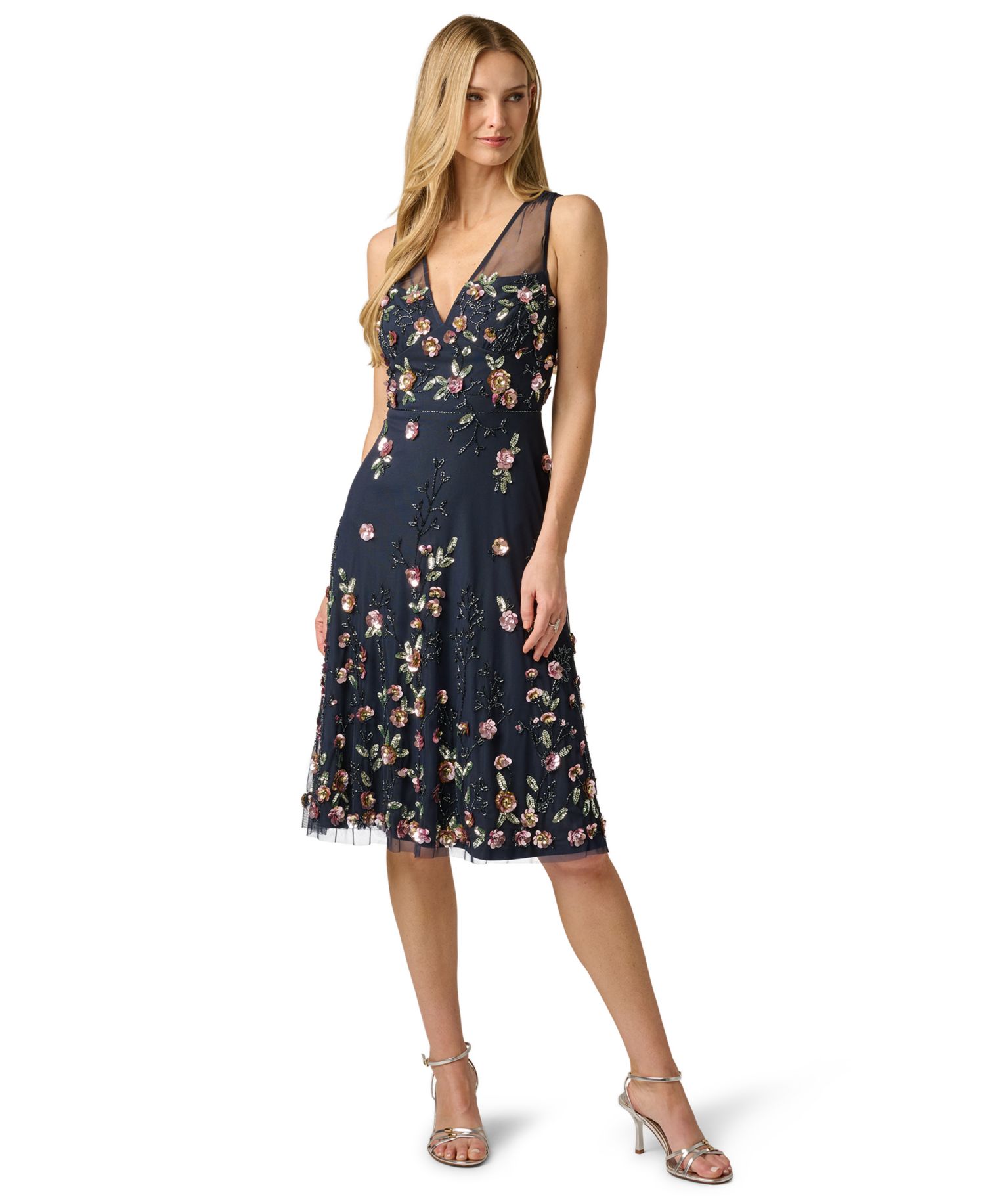 Women's Beaded Mesh Midi Sequin Dress