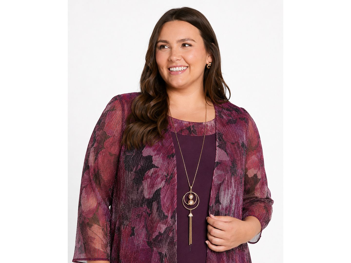 Женские платья R & M Richards Plus Size Waterfall Scoop Neck Dress & Jacket, 2-Piece Set, цвет: Шелковичный — фото 2