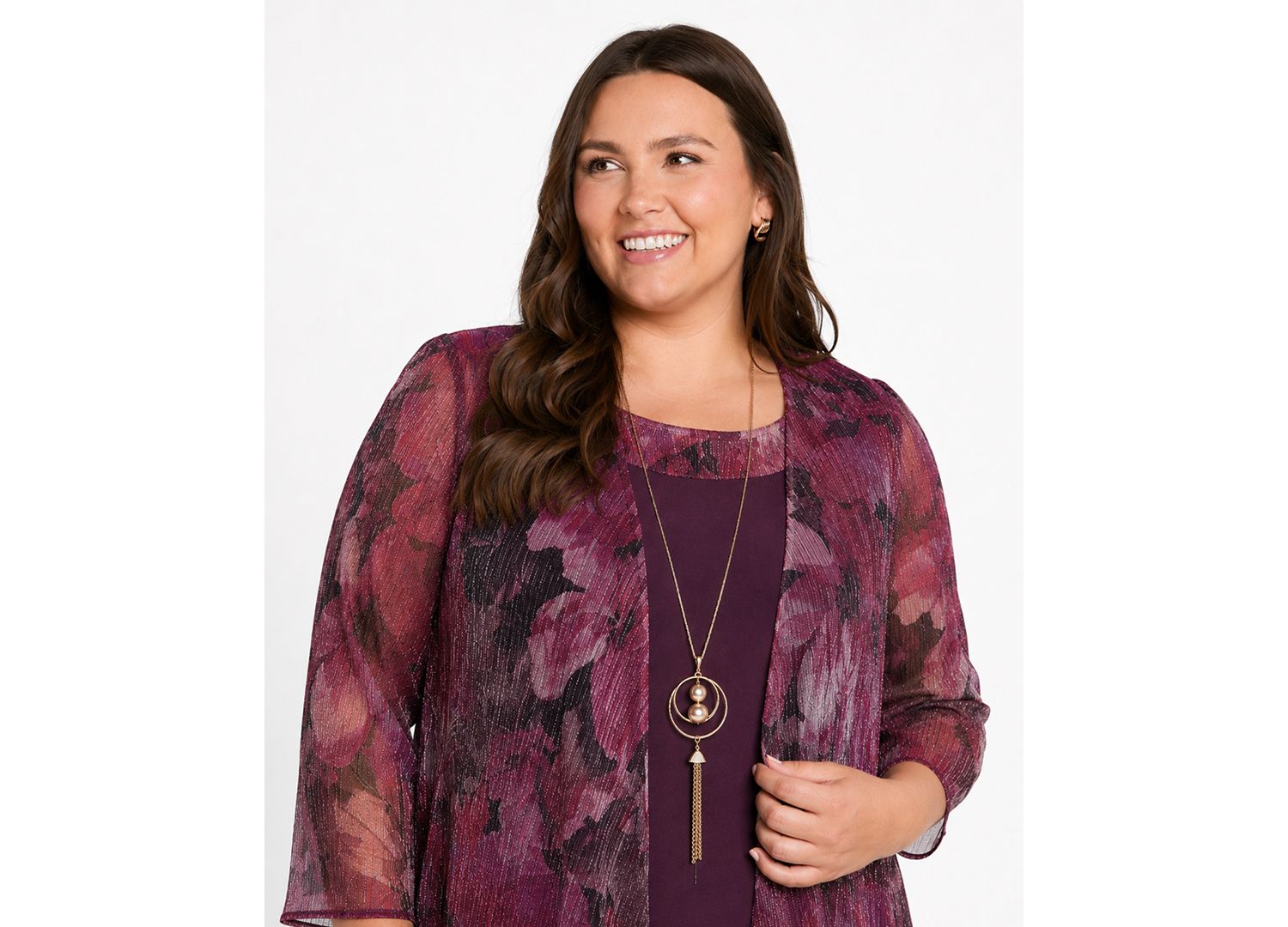 Plus Size Waterfall Scoop Neck Dress & Jacket, 2-Piece Set