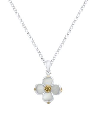White Mother of Pearl Dogwood Pendant Necklace in Sterling Silver