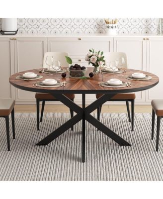 Extendable Round Dining Table, Solid Wood and Metal
